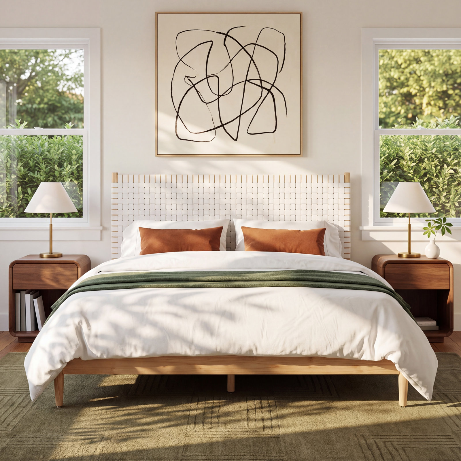 Tamita Genuine Leather and Oak Bed, King, White/Natural
