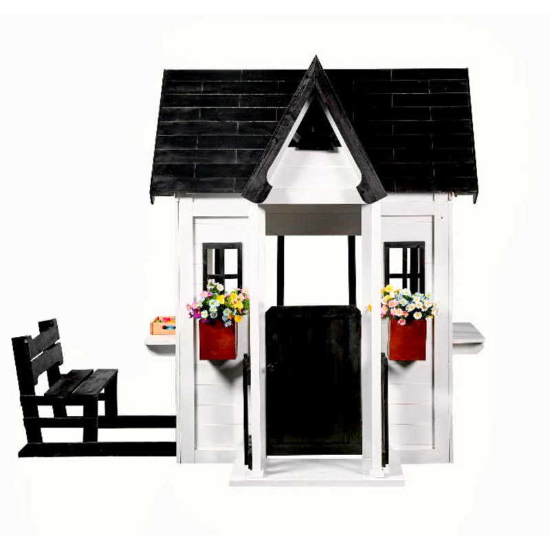 Oceano White and Black Wooden Playhouse with Kitchen and Garden
