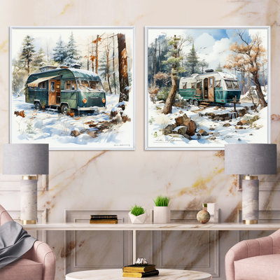 Camping Van Charm In Winter - Camping Travel Square Collage Set Of 2