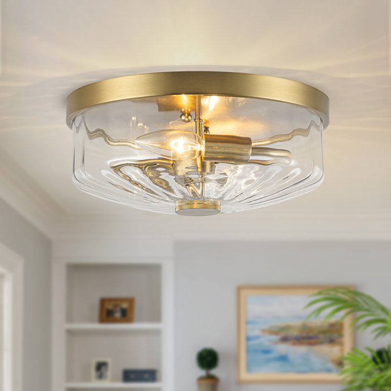 Bora Modern Flush Mount Ceiling Light With Clear And Green Textured Glass Shade, Clear