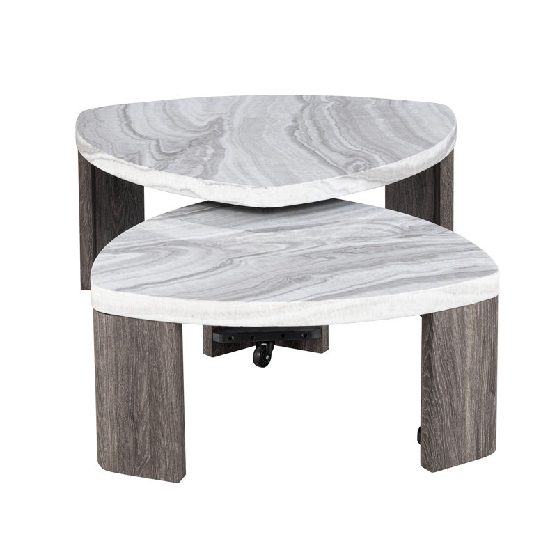 Contemporary Nesting Cocktail Table with Hidden Casters and Replicated Marble Pattern