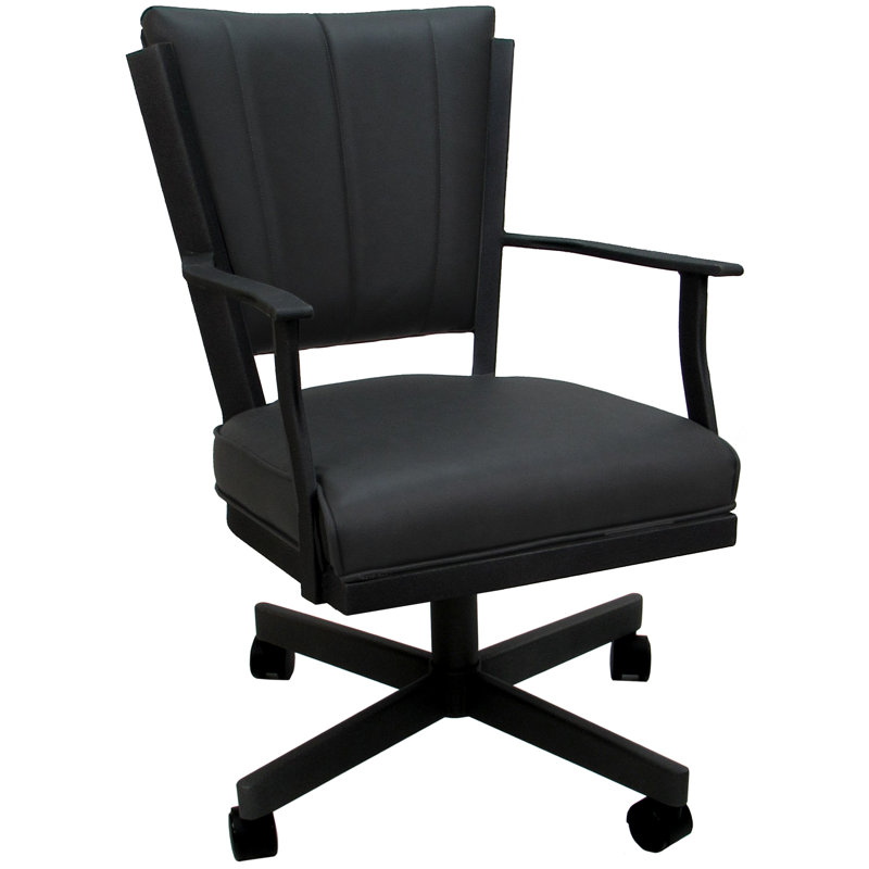Danyael Metal Dining Caster Chair with Arms, Black, Gray