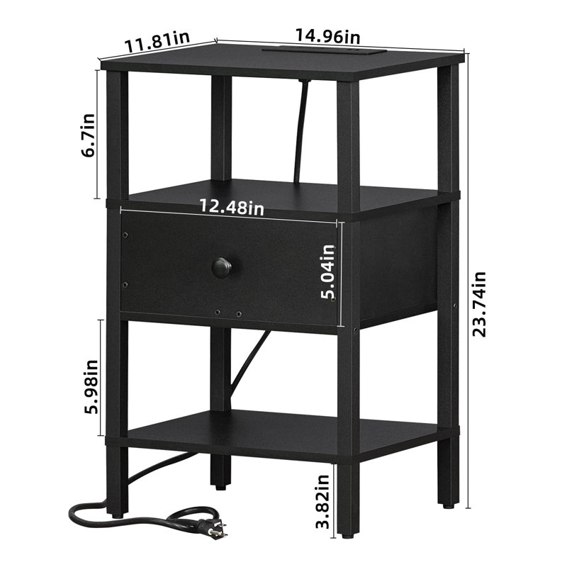 3-Tier Nightstand with Charging Station & USB Ports(Set of 2)