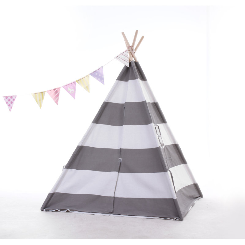 Blue Elephant 121.92cm W x 121.92cm D Indoor Canvas Triangular Play Tent, Grey/White