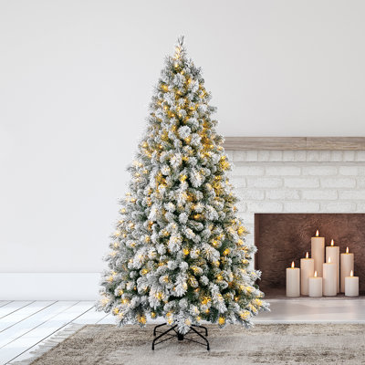 Home Heritage 7' Pine White Flocked Artificial Prelit Christmas Tree