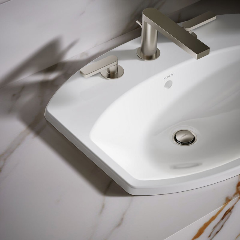 Cimarron® Vitreous China Rectangular Drop-In Bathroom Sink with Overflow, White, 8" Centers