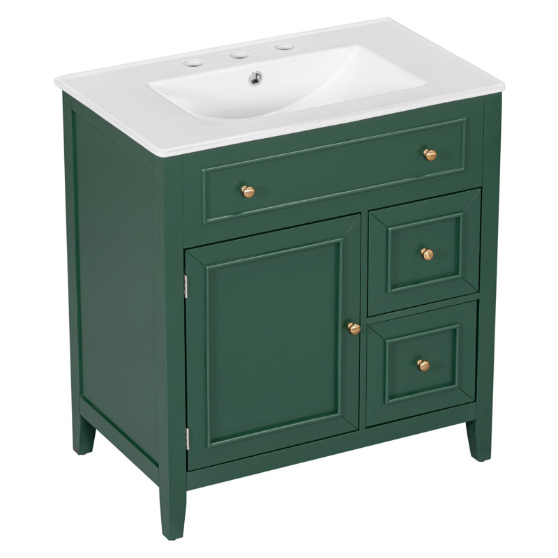 Meuble-lavabo 30 po avec lavabo en céramique, armoire avec porte et deux tiroirs, structure en bois massif, assemblage facile