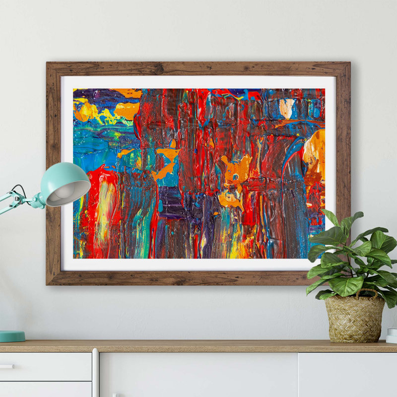 Abstract Vol.58 by S.Johnson - Single Picture Frame Painting, Walnut, 45cm H x 63cm W x 2cm D