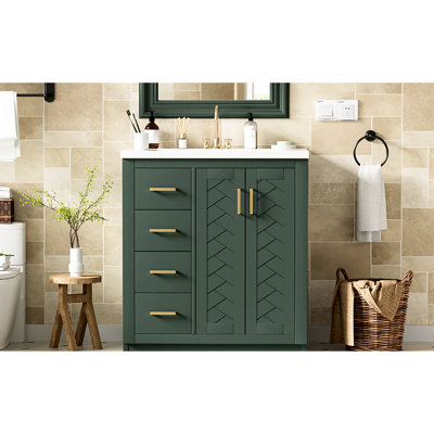 Armoire de salle de bain avec lavabo en céramique de 30 po. La conception moderne du meuble-lavabo à l'apparence de meuble ne nécessite pas d'électricité