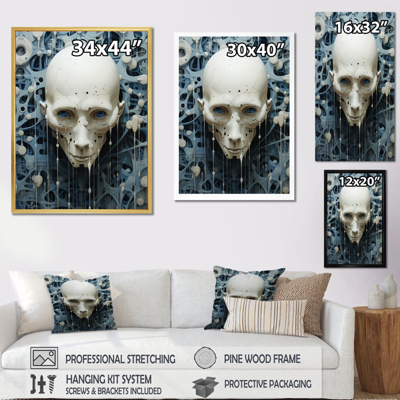 " Minimalism Aliens Skull ", Gold Floater Framed, 40" H x 30" W x 1.5" D