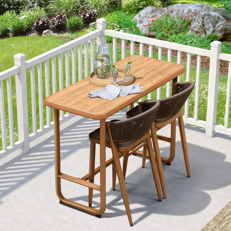 Brasia 29.72" Patio Bar Stool with Cushion, Brown Frame/Gray Cushion