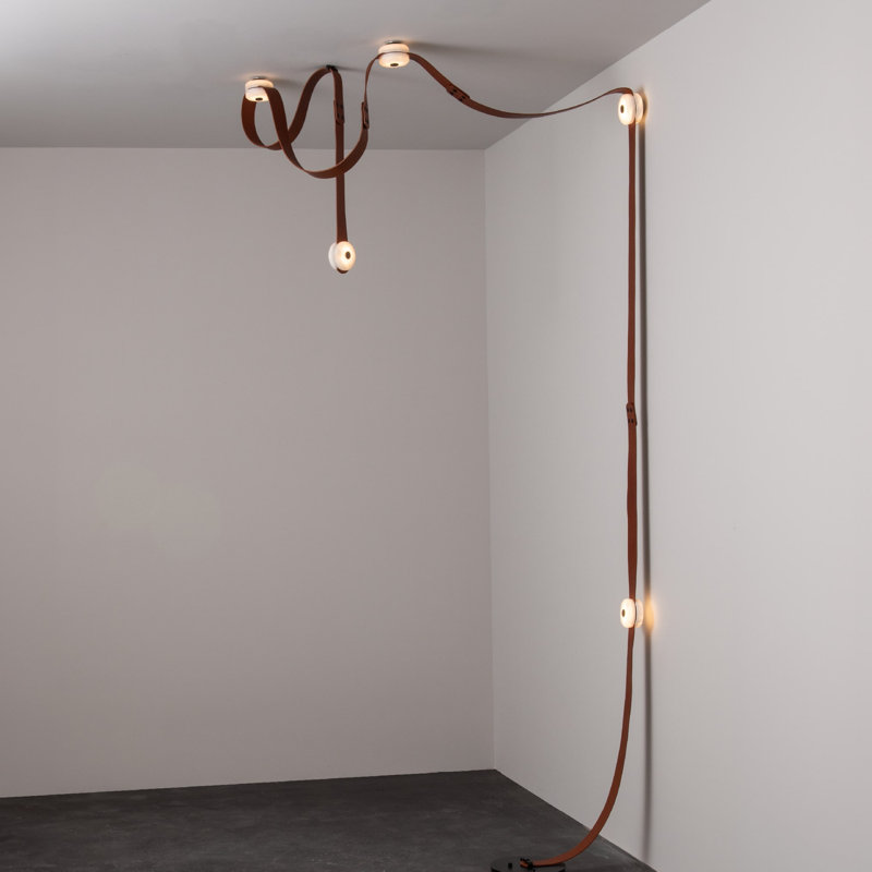 SNAPS Floor-to-Ceiling Plug-in LED Lamp, Black, Chestnut Leather