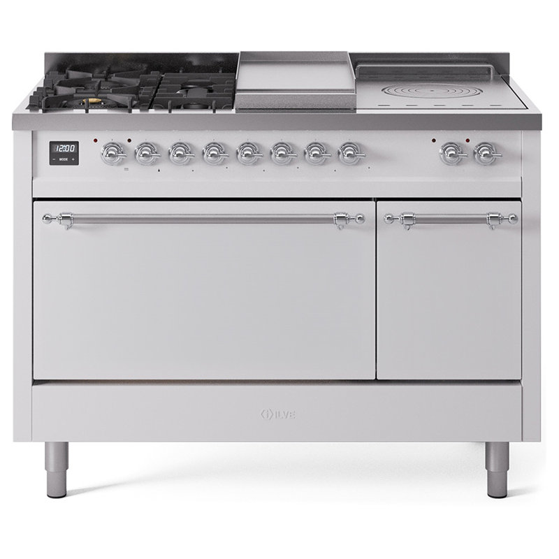 ILVE Nostalgie II, cuisinière à double combustible de 48 po, 5 brûleurs, plaque chauffante, surface de cuisson française