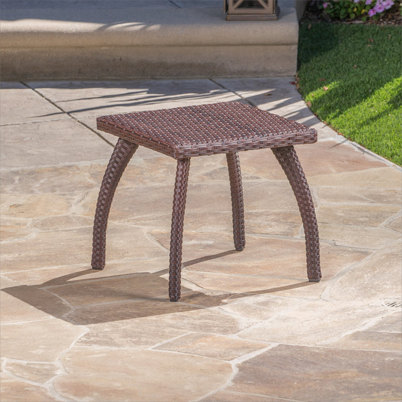 Table d'appoint en osier durable pour terrasse, mobilier décoratif résistant aux intempéries et élégant, Brun