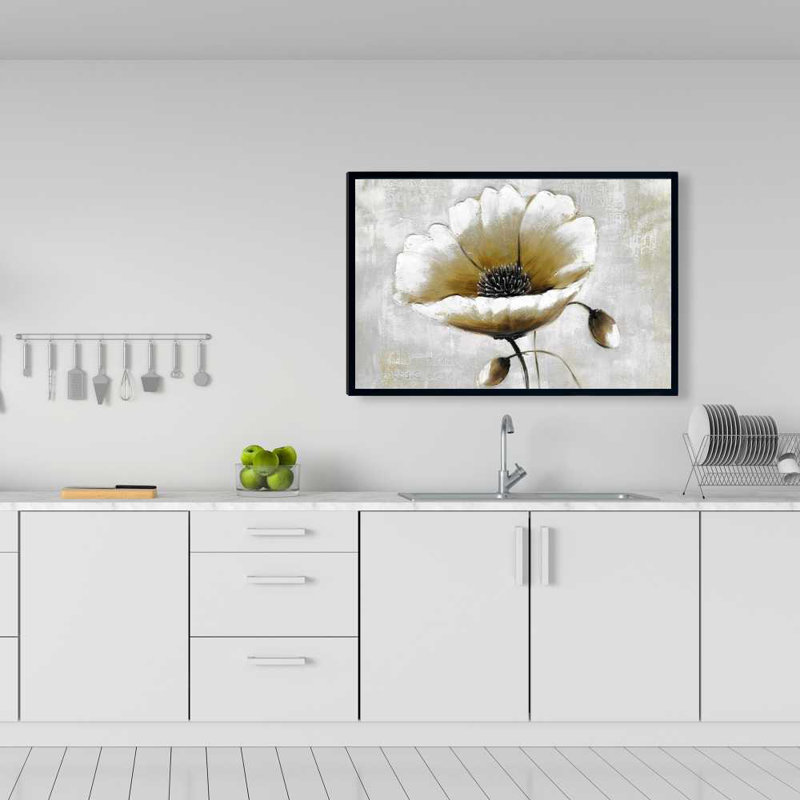 Fleur beige moderne - art floral sur toile pour le décor du salon, H 37,25 po x l 25,25 po