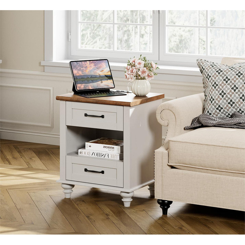 Table de chevet 2 tiroirs Scarlett, Blanc / Brun, Individuel