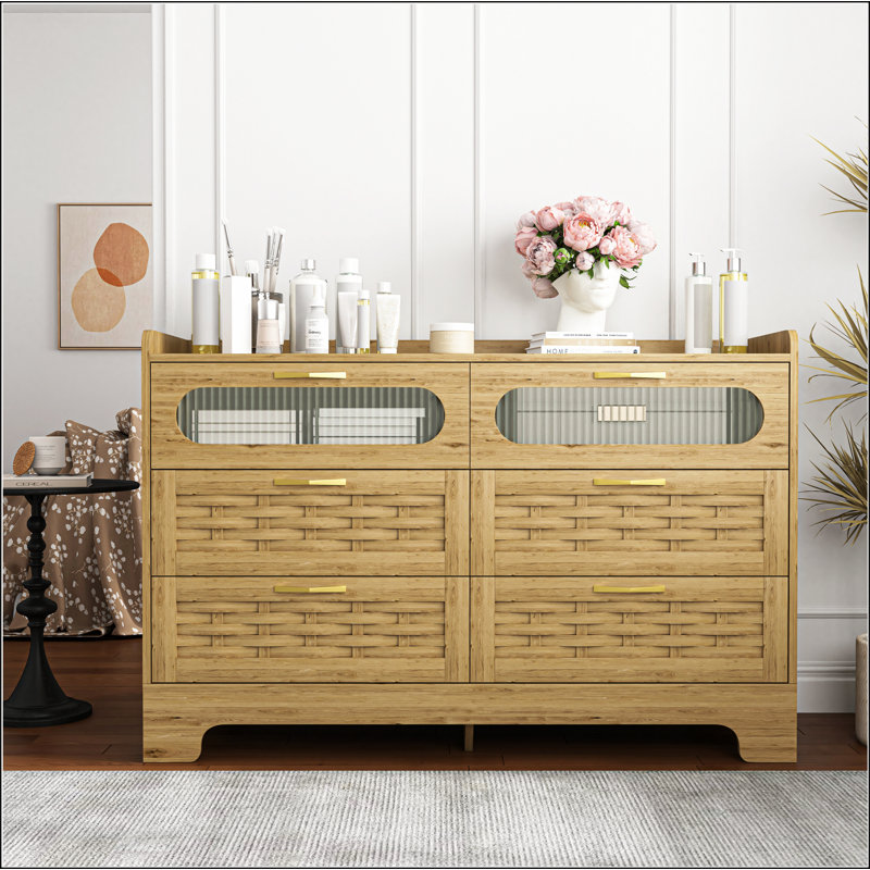 Commode 6 tiroirs en bois pour chambre à coucher, grande commode double avec tiroirs larges, commode moderne, commode de rangement, commode de chambre de bébé, pour salon, couloir, chambre à coucher, chambre d'enfant