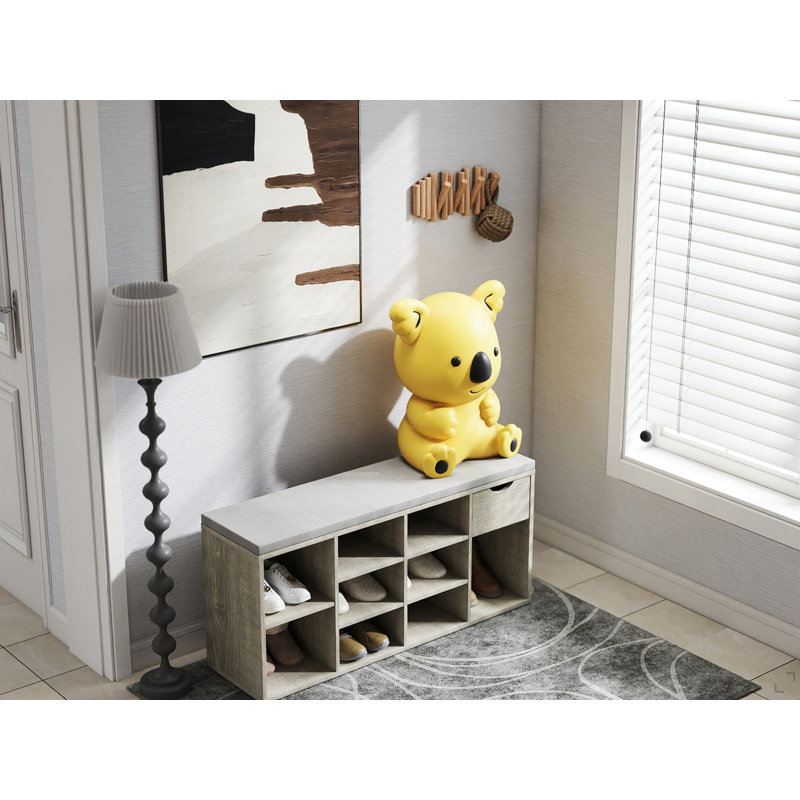 Banc de rangement, banc à chaussures, banc d'entrée avec coussin rembourré, tiroir et compartiments ouverts, banc avec rangement, banc à chaussures à 3 niveaux