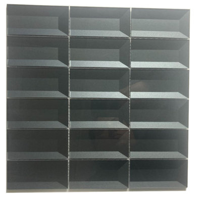Illusion 2" X 4" Blue Gray Beveled Glossy Eternal Royal Glass Staggered Backsplash Mosaic Wall Tile