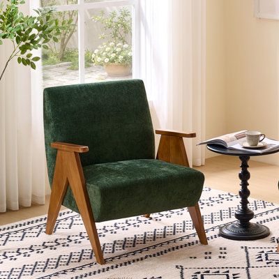 Chaise d'appoint Mid-Century moderne avec accoudoirs sculpturaux en bois