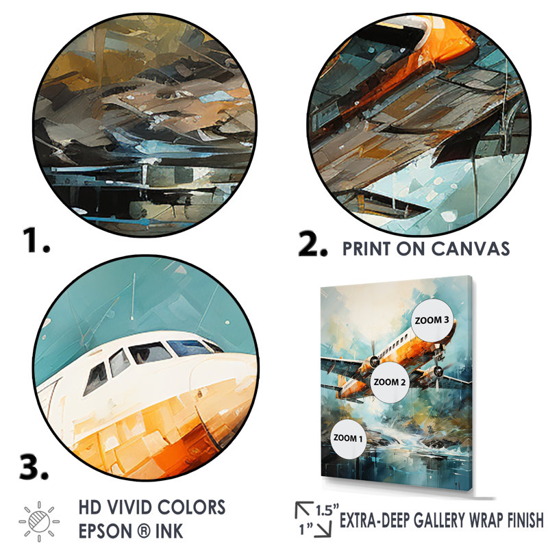 «In Flight Plane Horizons I», reproduction sur toile, H 44 po x l 34 po x P 1,5 po, Cadre flottant doré