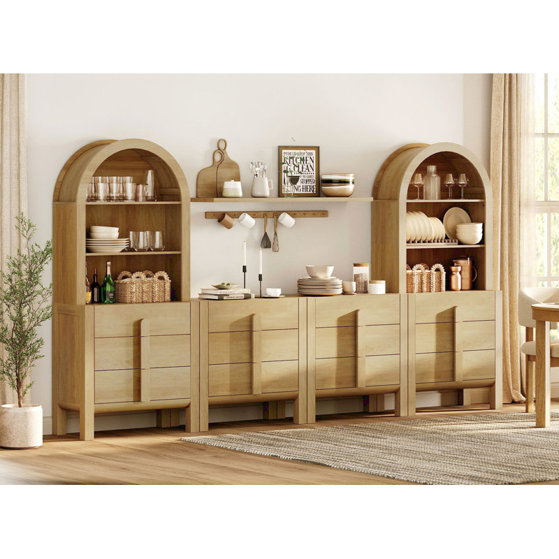 Armoire de rangement 4 en 1 de 71 po de hauteur, grand buffet de style Mid-Century de 126 po avec 12 tiroirs et tablettes pour la cuisine