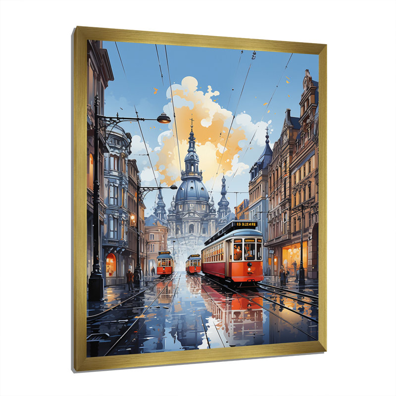 «Coral Gray City Prague Popart», reproduction sur toile, H 20 po x l 12 po x P 1 po, Encadrement doré