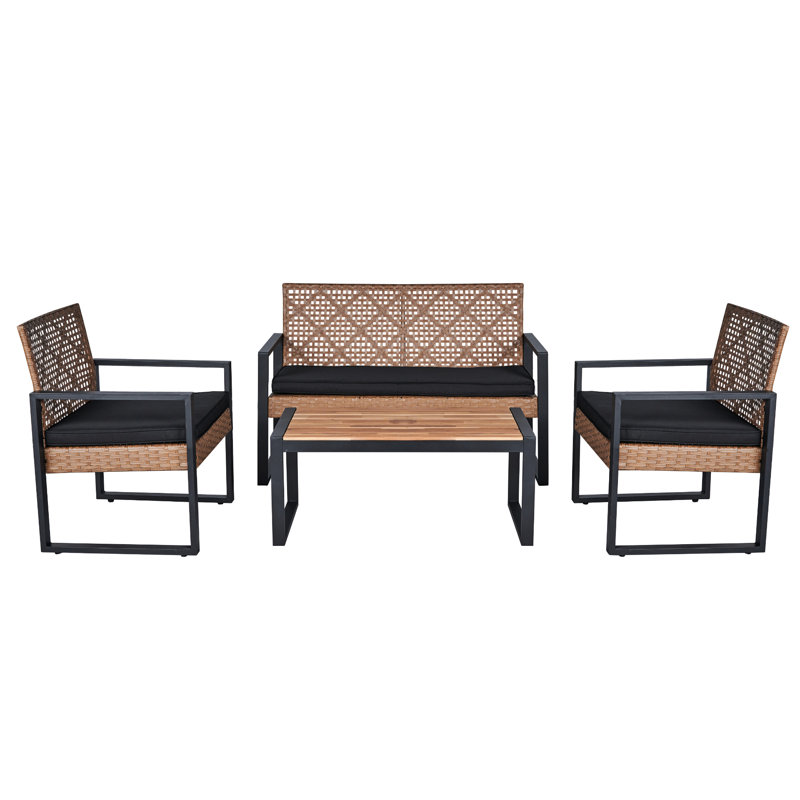 Patio Backyard Seating 4: Table, Brown , Cushions Furniture 4 : Wood Seating, For & Lawn