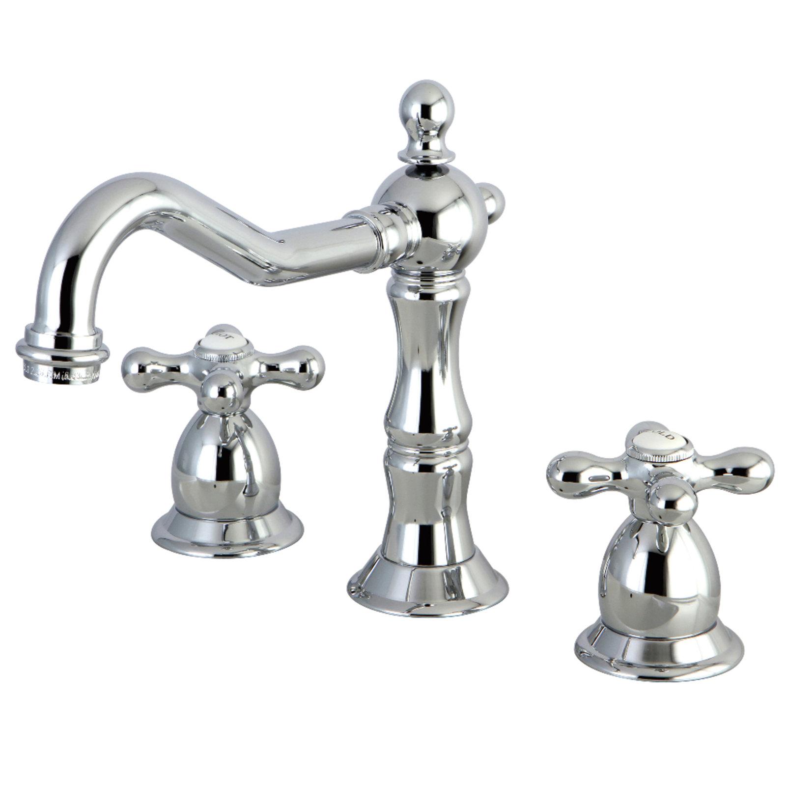 Kingston Brass Heritage Two-Handle 3-Hole Deck Mount Widespread Bathroom Faucet with Brass Pop-Up Drain, Chrome