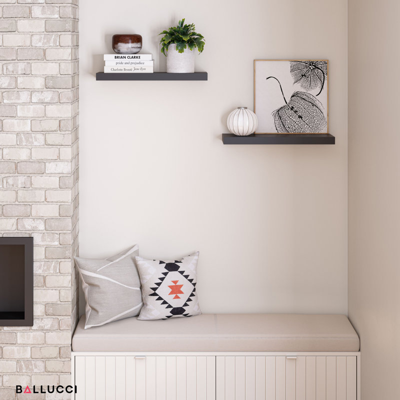 Black Wood Floating Wall Shelves Set with Invisible Brackets