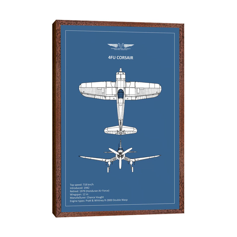BP CV F4U-Corsair by Mark Rogan - Print on Canvas, 66.04 cm H x 45.72 cm W, Classic Brown Wood Framed