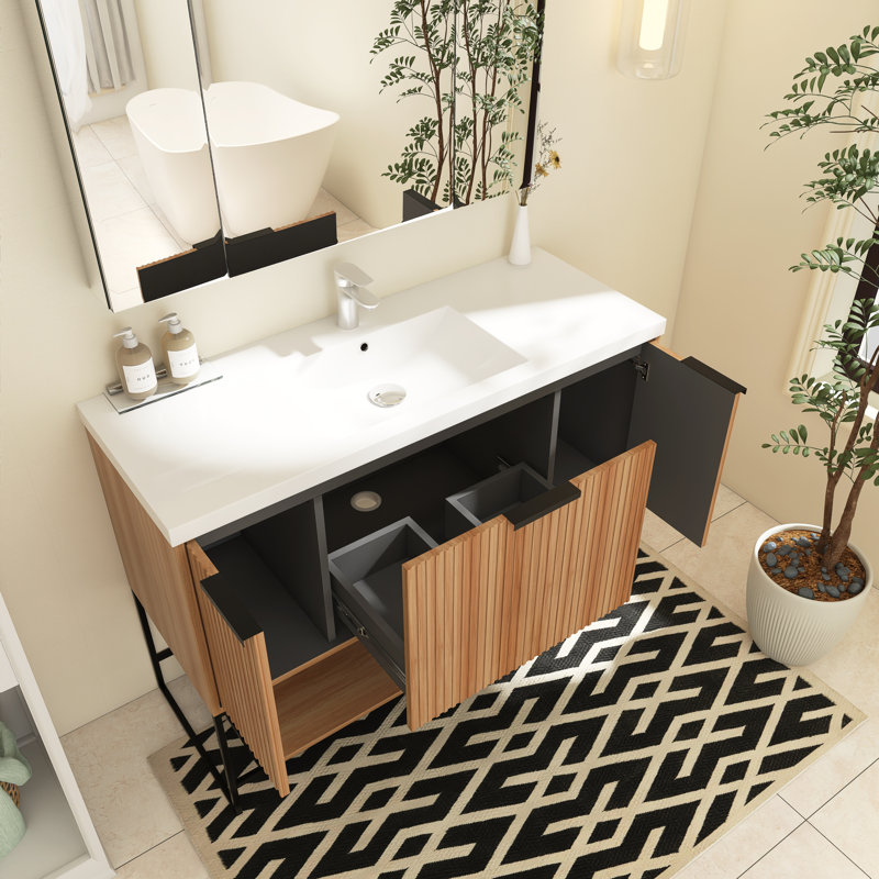 Meuble-lavabo simple 47,2 po avec plateau en résine Télécia, Érable