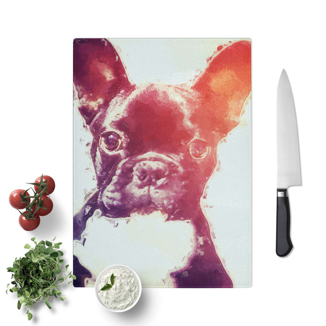 Glass French Bulldog Puppy in Abstract Chopping Board