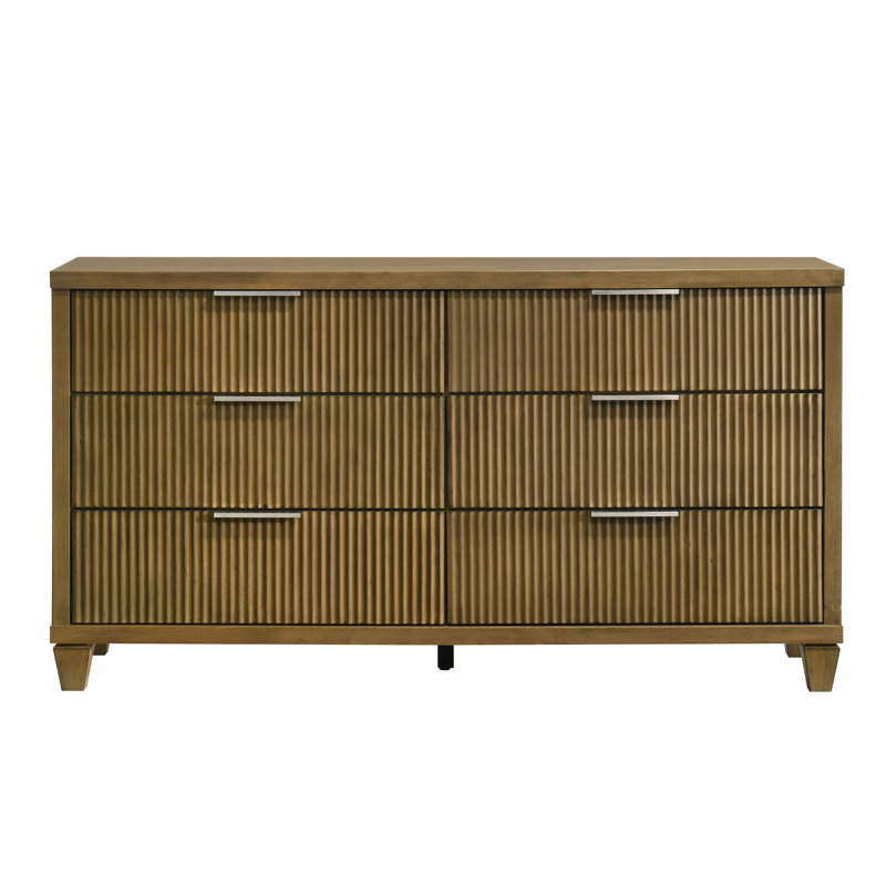 Aurelin Mid-Century Modern 54.8"W 6 Drawer Dresser, Antique Oak