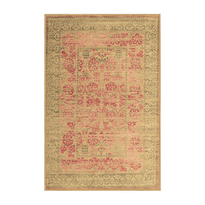 Tapis oriental en laine / polyester tissé à la machine en rose / beige / vert