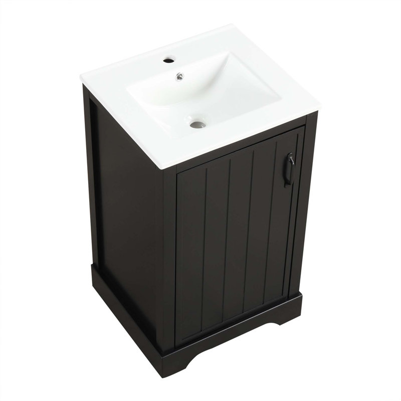 Meuble-lavabo de 20 po avec lavabo, armoire de salle de bain avec porte à fermeture douce, support de rangement et tablette réglable