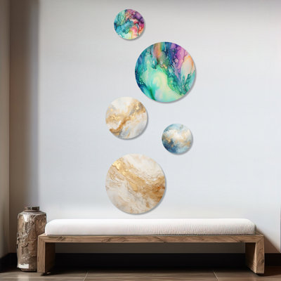 Monroe - Marbre abstrait, ensemble d'art mural rond en marbre abstrait de 5