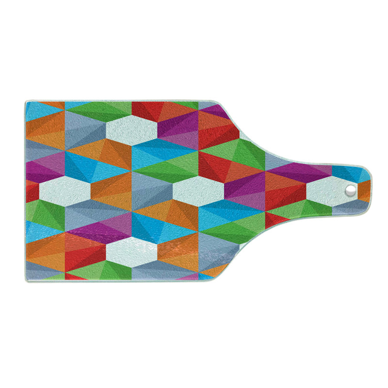 Ambesonne Colorful Tempered Glass Cutting Board Retro Mosaic Triangle Multicolor