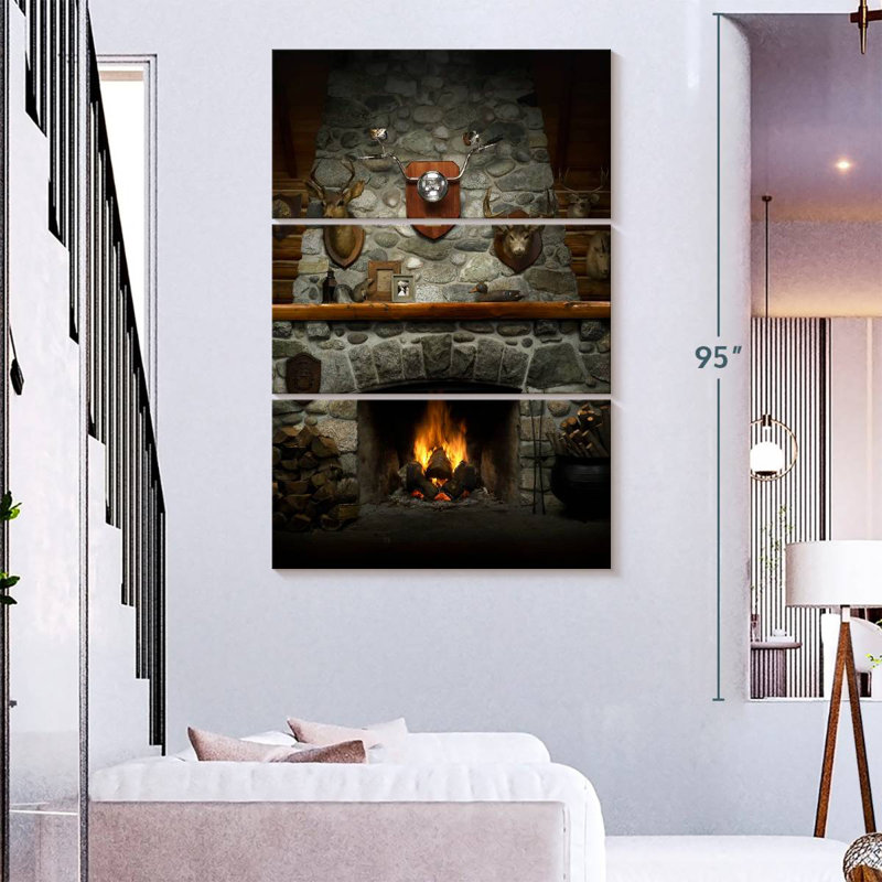 Lilie Rustic Stone Fireplace, 74" H x 48" W
