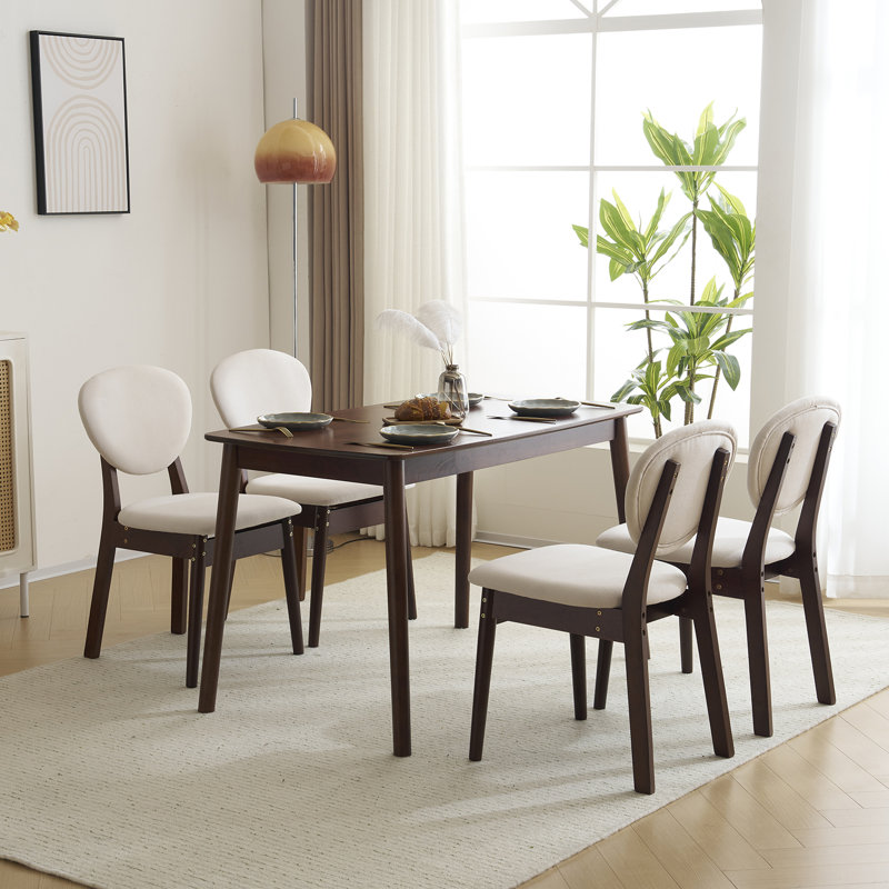 5-Piece Solid Wood Dining Set  for 4 , Modern Kitchen Table with Upholstered Chairs , Brown, Cream/Brown