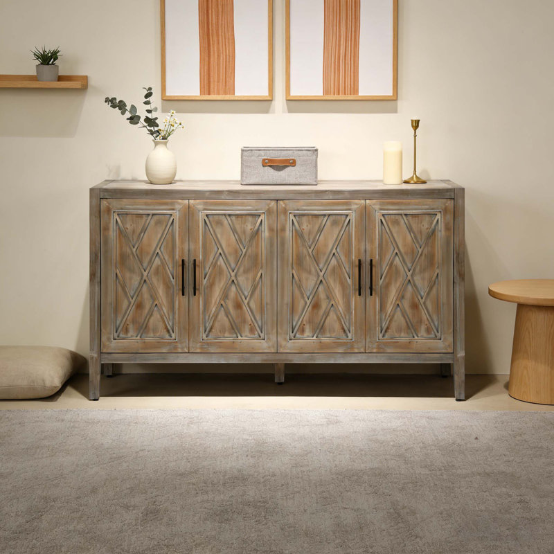 Buffet 60 pouces avec 4 portes, Brun antique