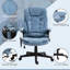 Fauteuil de bureau avec vibration et chauffage, siège en cuir PU bleu, massage par ordinateur et cou réglable, soutien lombaire