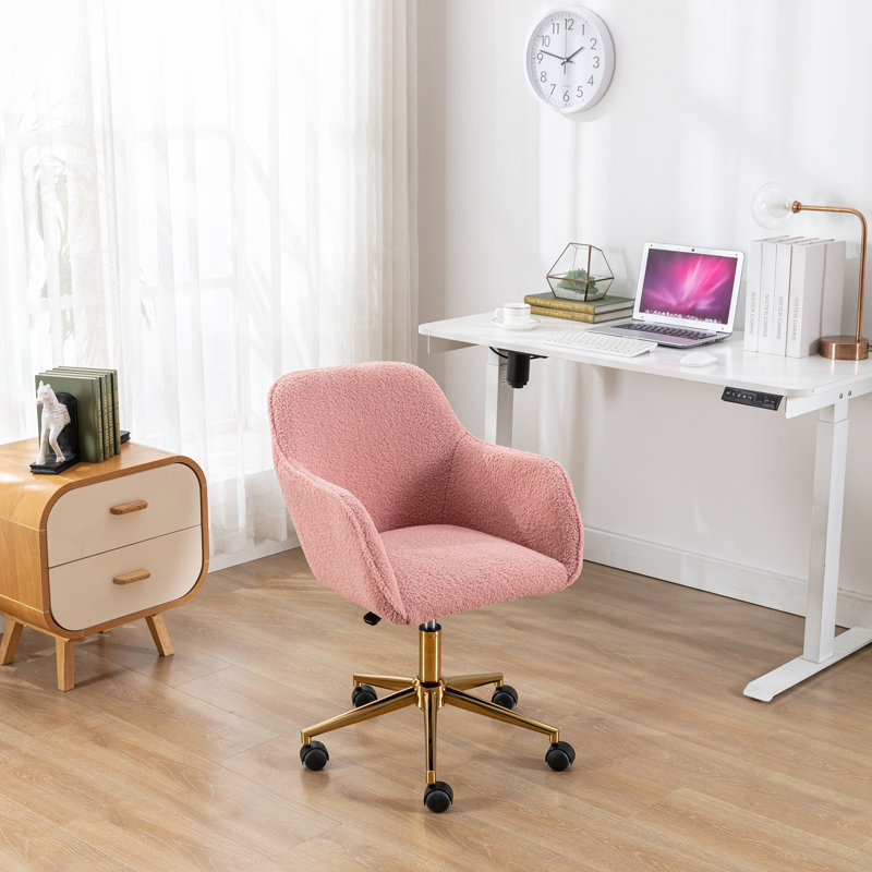 Chaise de bureau pivotante à hauteur réglable en tissu Teddy, Rose