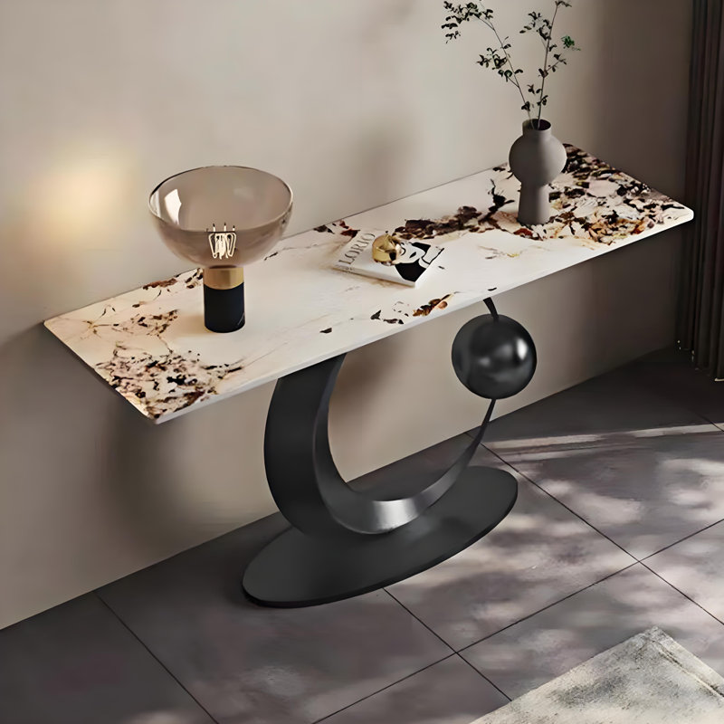 Console en pierre frittée de style italien, 33.4" H x 47.2" W x 13.7" D, Black, Black
