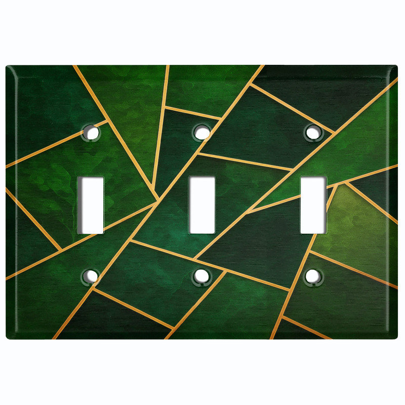 Couvercle de plaque d'interrupteur en métal; Bascule de taille standard 2 US - motif de carreaux verts, Triple # 3