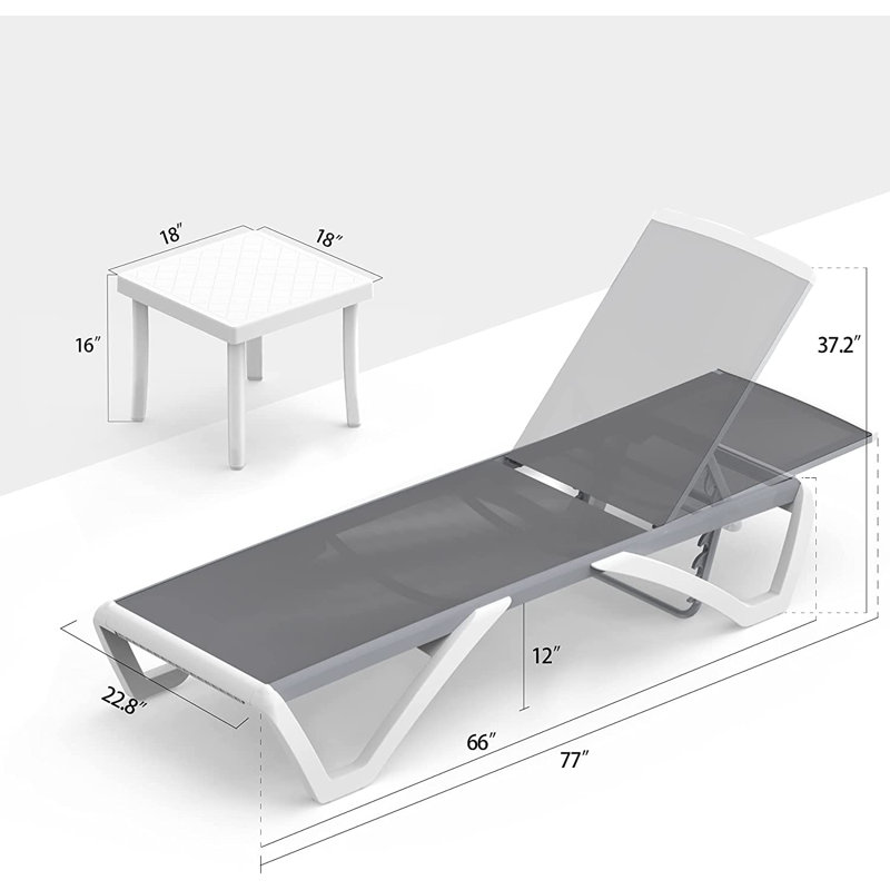 Ysabelle 3 Piece Outdoor Chaise Lounge Set with Table, Gray