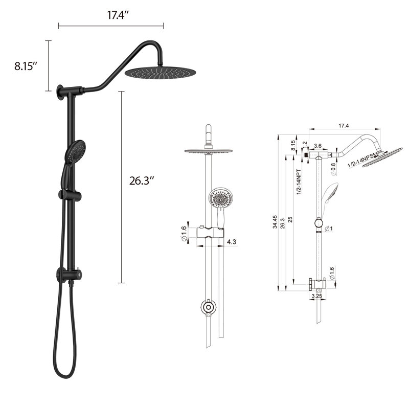 10-inch shower system with 5-function handheld showerhead, Matte Black