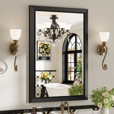 Matte Black Aluminum Alloy Framed Bathroom Vanity Mirror with HD Tempered Glass Ideal for Bathroom, Entryway, Living Room