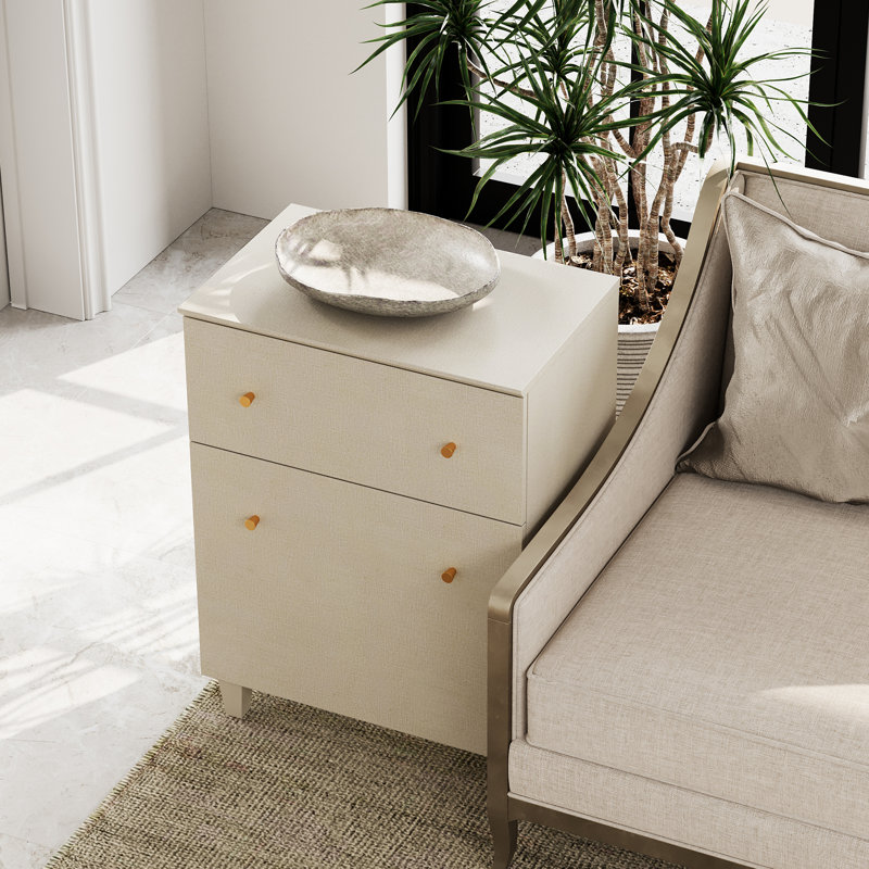Maahnoor End Table with Storage, Beige/Gold