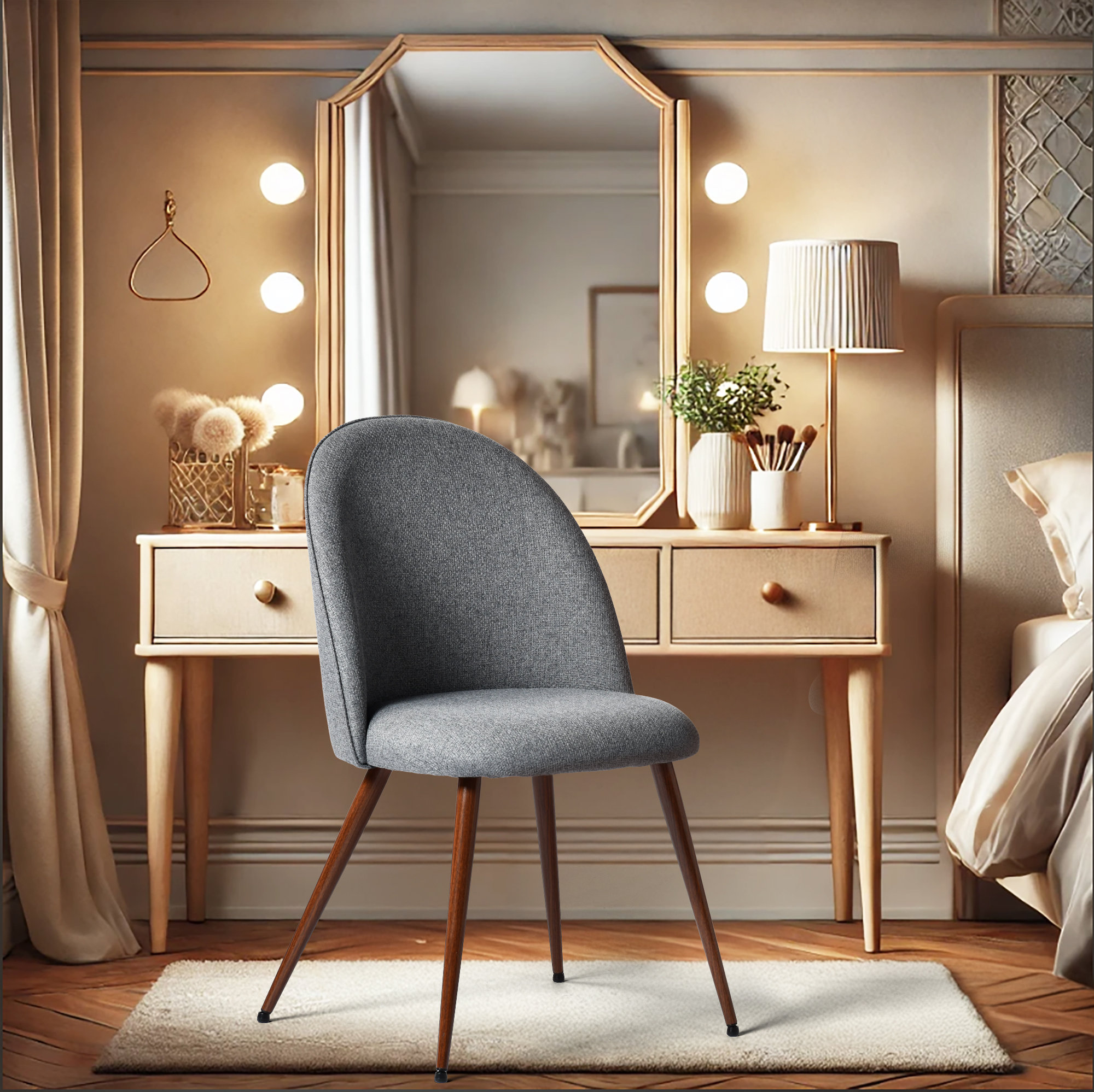 Oliver Elegant Upholstered Vanity Chair with High Backrest